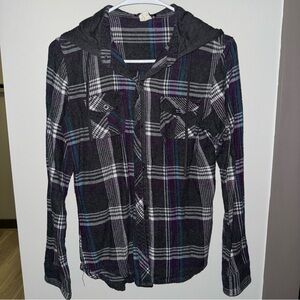 Grey hooded button up flannel